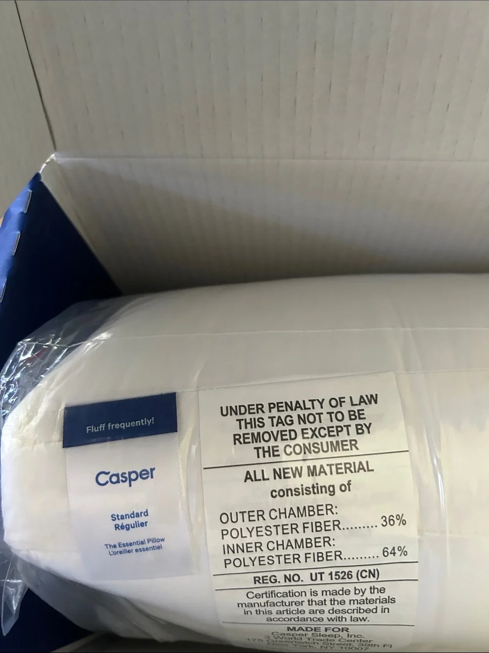 Casper Standard Pillow in White - Soft Support Better Sleep $67.50 on Amazon